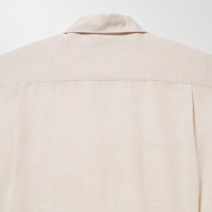 beige uniqlo herrskjortor med öppen krage och linneblandning