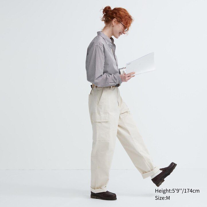 orange uniqlo extra fine cotton broadcloth regular fit randig button down-krage herrskjortor