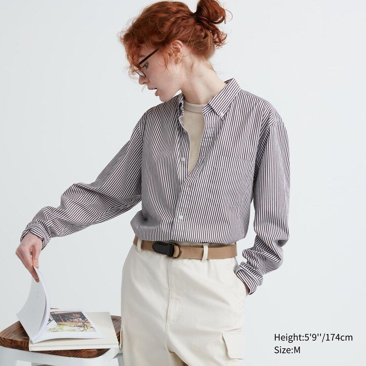 orange uniqlo extra fine cotton broadcloth regular fit randig button down-krage herrskjortor