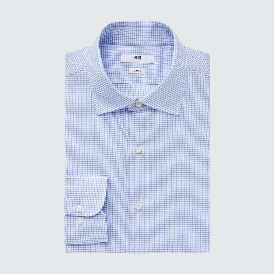 blå herrskjortor uniqlo easyre stretch slim fit med rutig halv cutaway krage