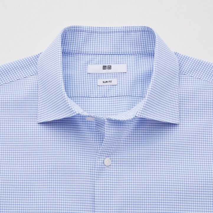 blå herrskjortor uniqlo easyre stretch slim fit med rutig halv cutaway krage