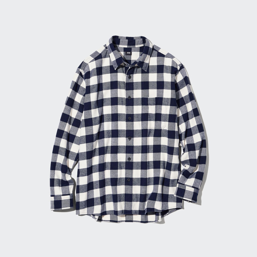 herr uniqlo flanellskjorta med normal passform och rutiga kragar vit