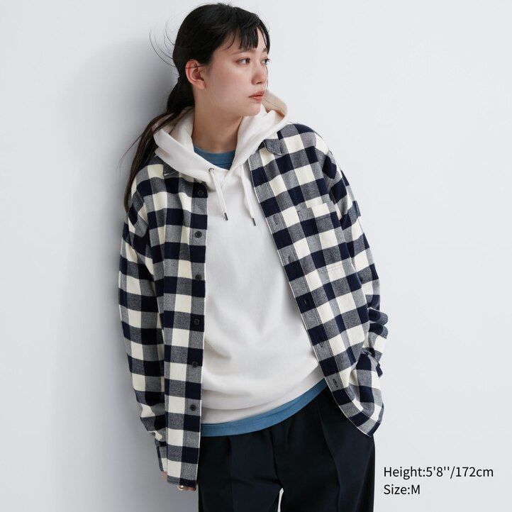 herr uniqlo flanellskjorta med normal passform och rutiga kragar vit