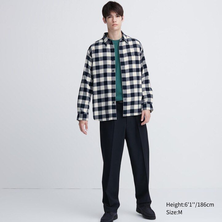herr uniqlo flanellskjorta med normal passform och rutiga kragar vit