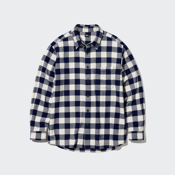 herr uniqlo flanellskjorta med normal passform och rutiga kragar vit