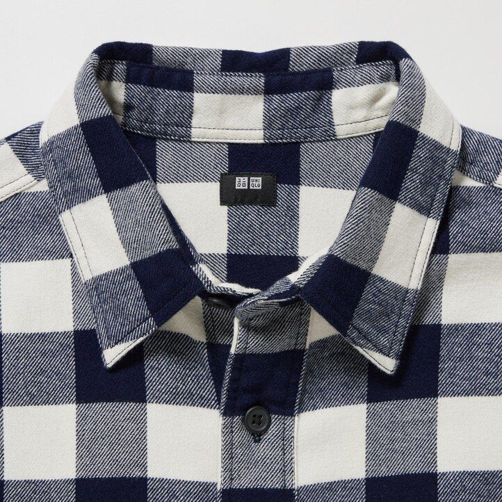 herr uniqlo flanellskjorta med normal passform och rutiga kragar vit