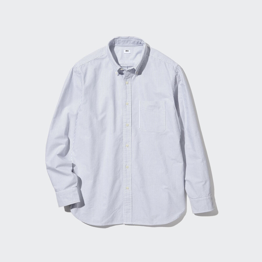 grå uniqlo randiga oxford-skjortor för herr i regular fit