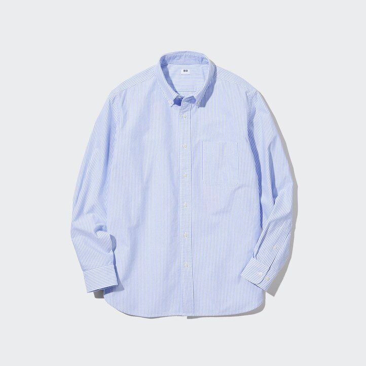 grå uniqlo randiga oxford-skjortor för herr i regular fit