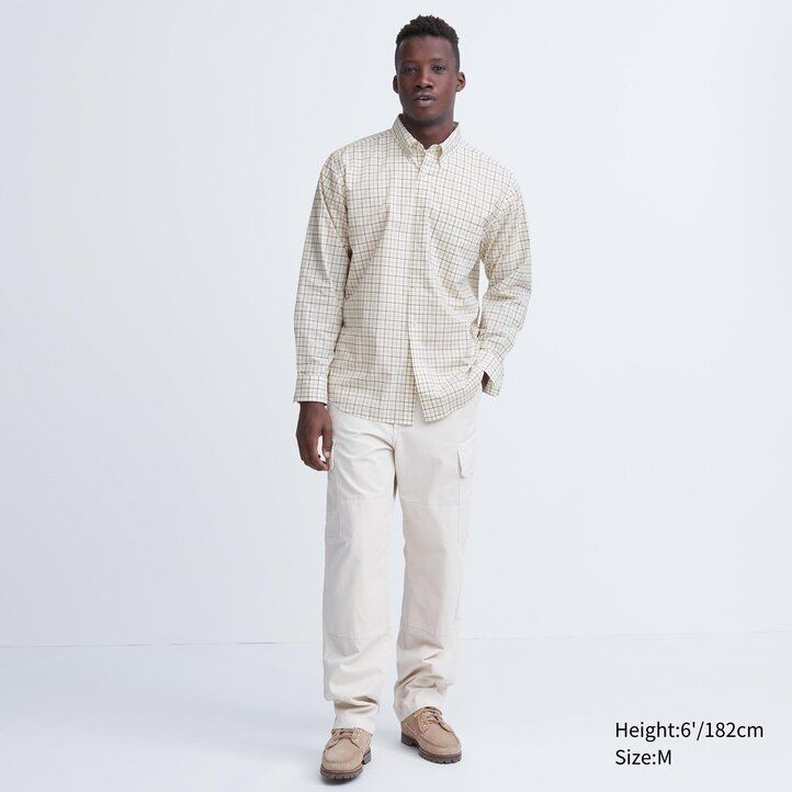 uniqlo extra fine cotton broadcloth regular fit rutig button down krage herrskjortor vita