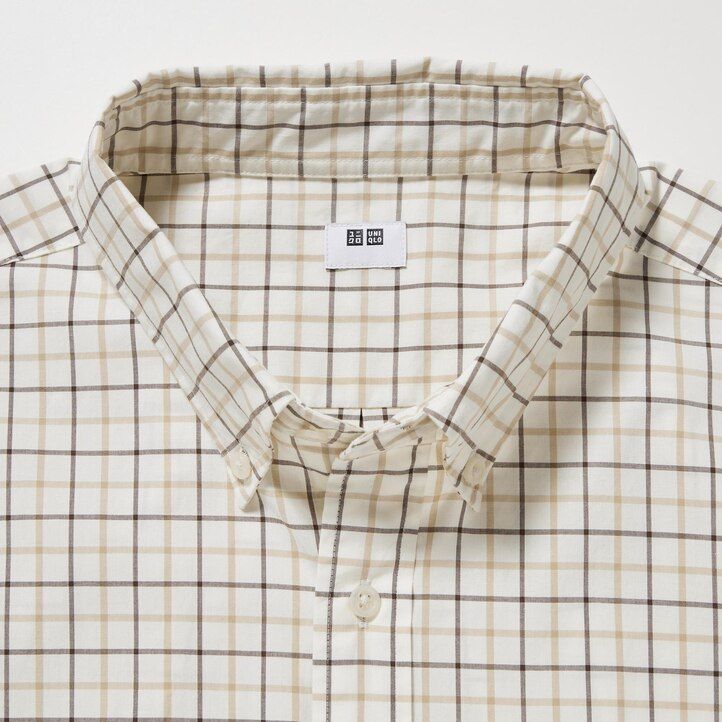 uniqlo extra fine cotton broadcloth regular fit rutig button down krage herrskjortor vita
