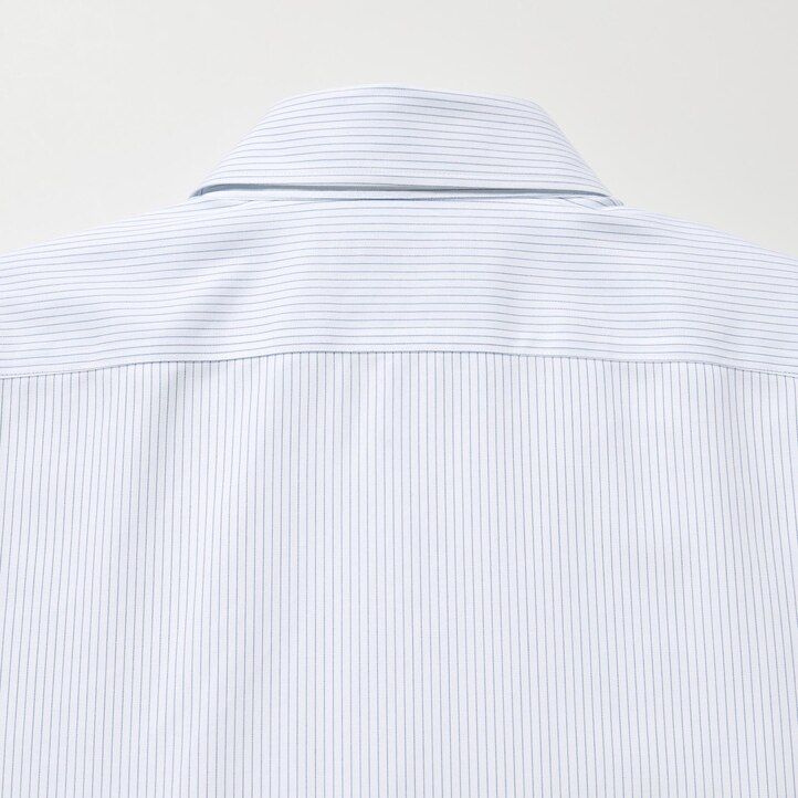 blå uniqlo super non iron slim fit randig herrskjorta med normal krage