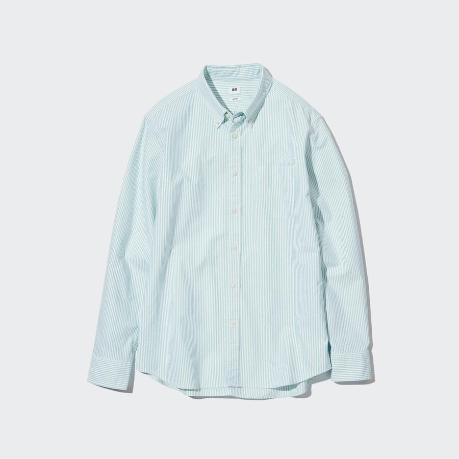 uniqlo slim fit randiga oxford herrskjortor gröna