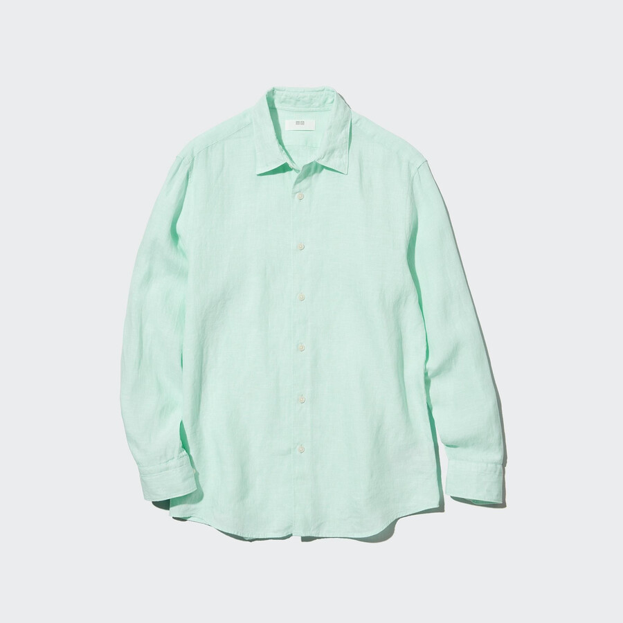 uniqlo 100 premium linne regular fit t-shirt med vanlig krage ljusgrön