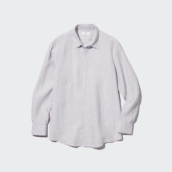 uniqlo 100 premium linne regular fit t-shirt med vanlig krage ljusgrön