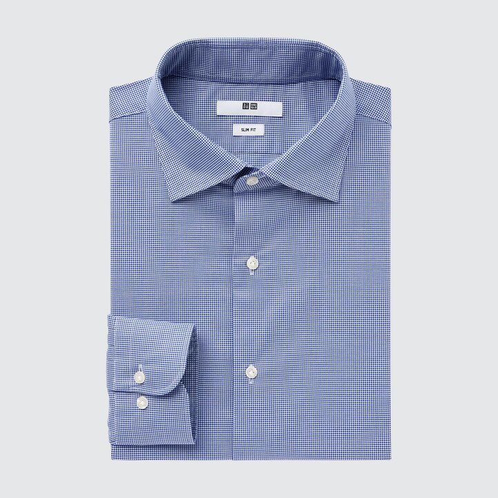 blå herr uniqlo easyre broadcloth stretch slim fit t-shirt med halv cutaway krage