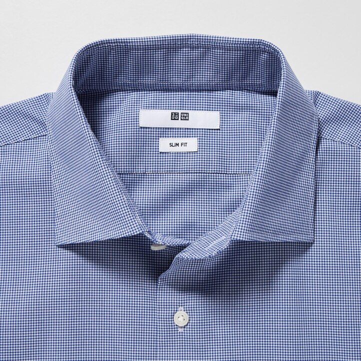 blå herr uniqlo easyre broadcloth stretch slim fit t-shirt med halv cutaway krage