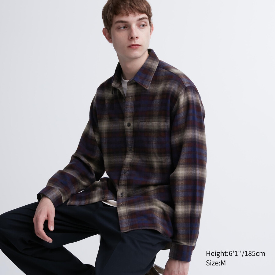 uniqlo flanellskjortor med regular fit och normal krage herr vinröd