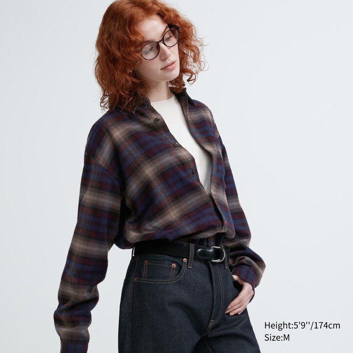 uniqlo flanellskjortor med regular fit och normal krage herr vinröd