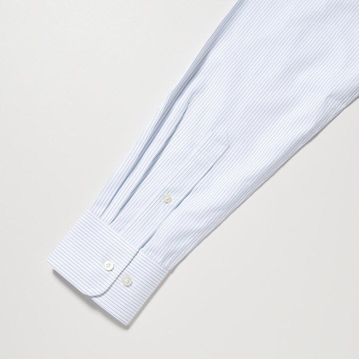 blå uniqlo super non iron regular fit randig herrskjorta med normal krage
