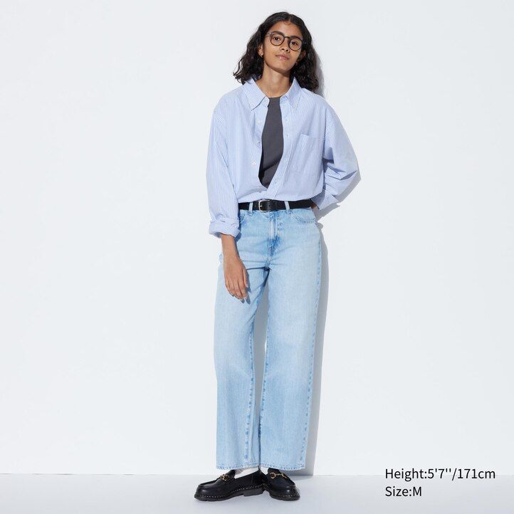 grå uniqlo herrskjortor med randig oxfordkrage och vanlig passform