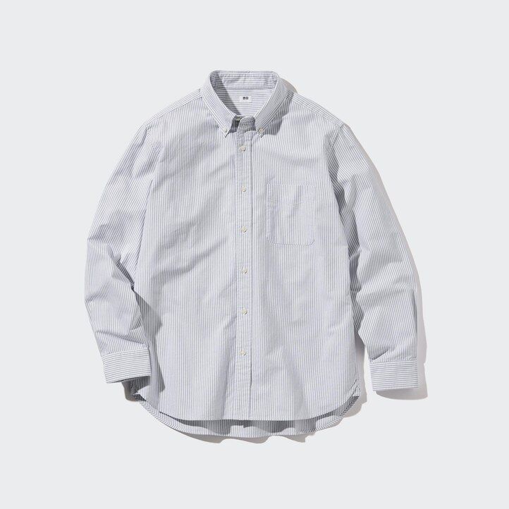 grå uniqlo herrskjortor med randig oxfordkrage och vanlig passform