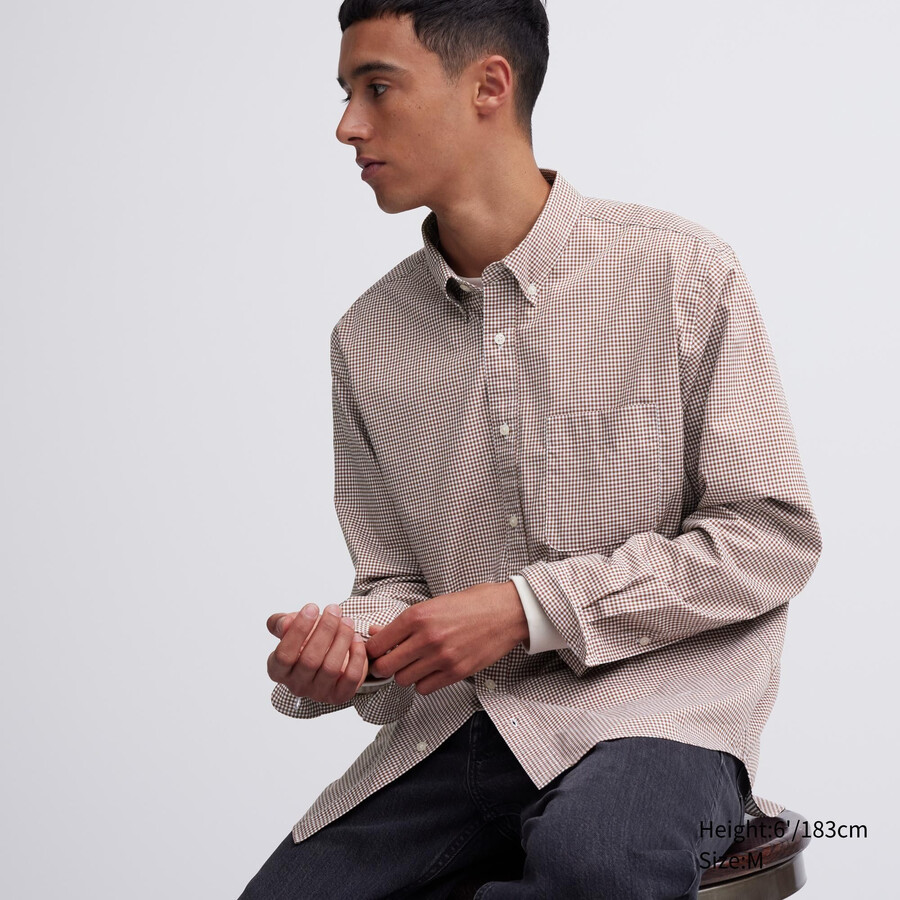 bruna uniqlo extra fine cotton broadcloth herrskjortor med regular fit och button down-krage