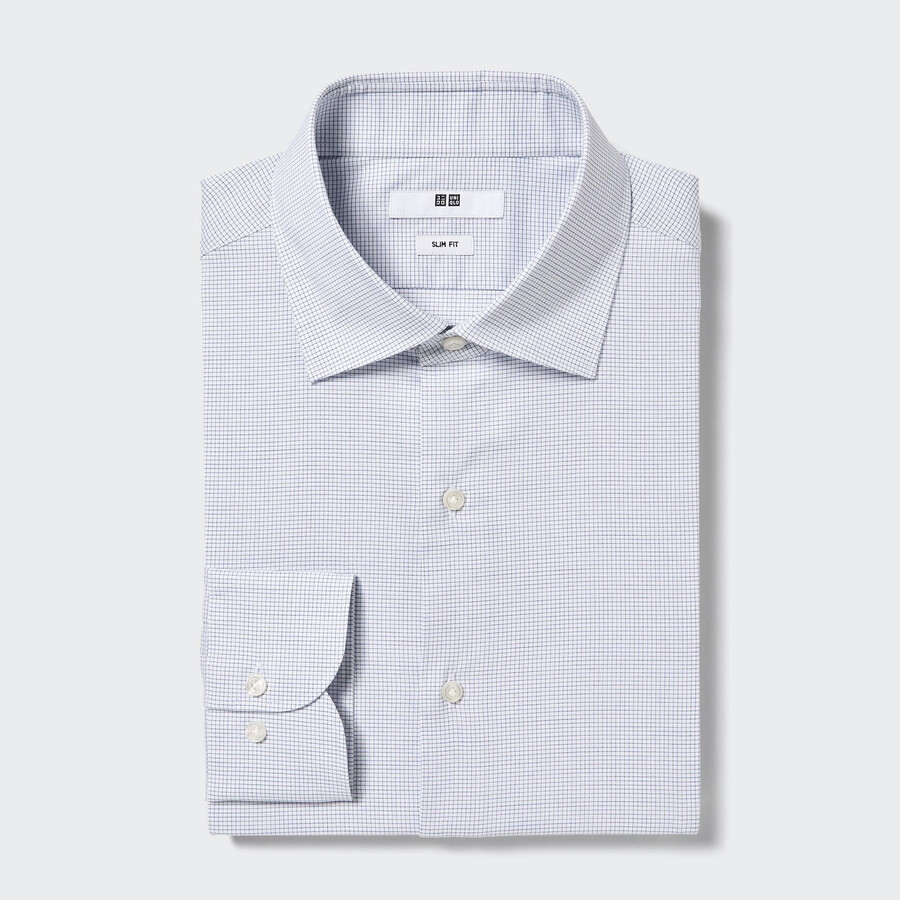 herrskjortor uniqlo easyre stretch slim fit med rutig halv cutaway krage blå