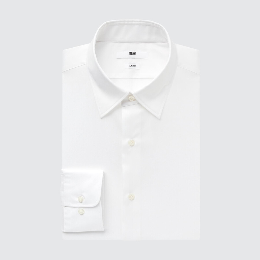 herr uniqlo easyre broadcloth stretch slim fit t-shirt med vanlig krage vit