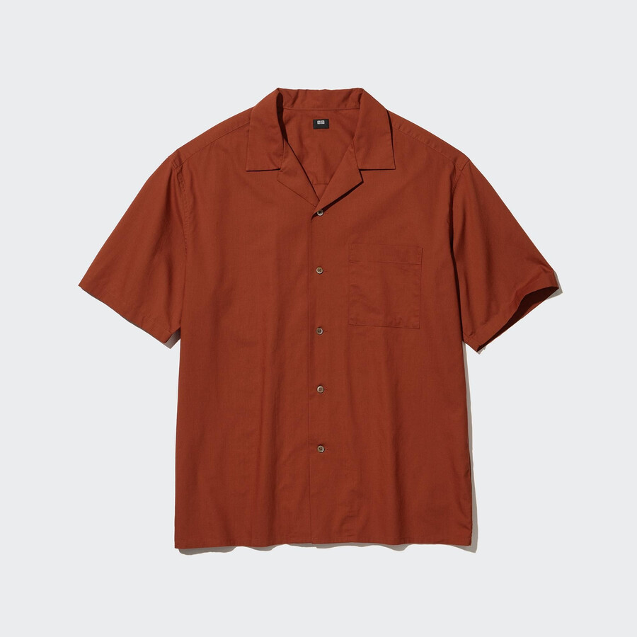 uniqlosual Ärmlösa Öppen krage herrskjortor mörkorange
