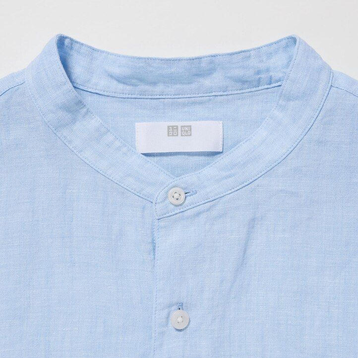 herr uniqlo 100 premium linne regular fit t-shirt med farfarskrage blå