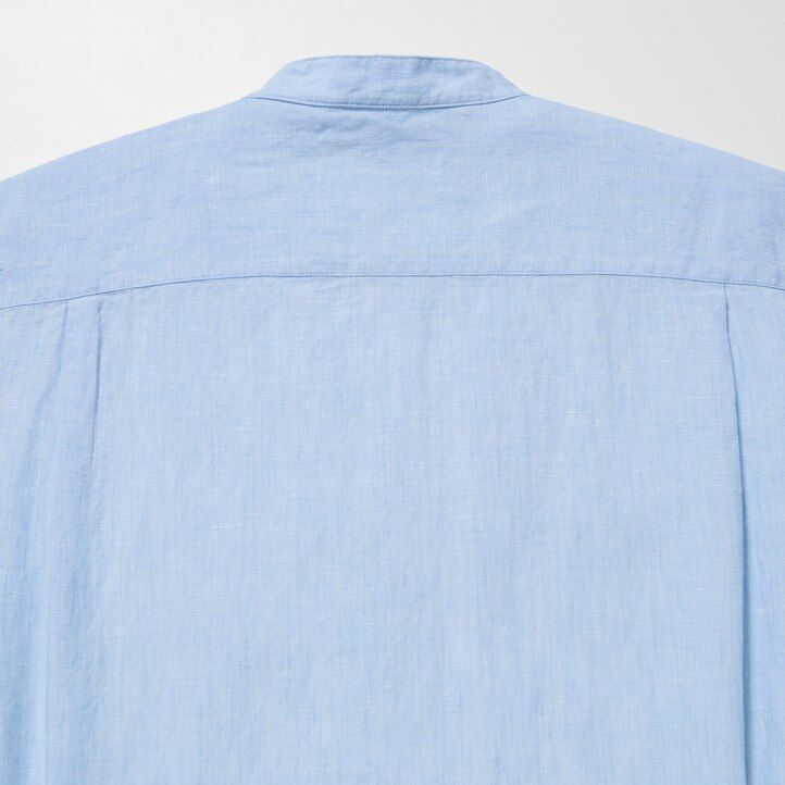 herr uniqlo 100 premium linne regular fit t-shirt med farfarskrage blå