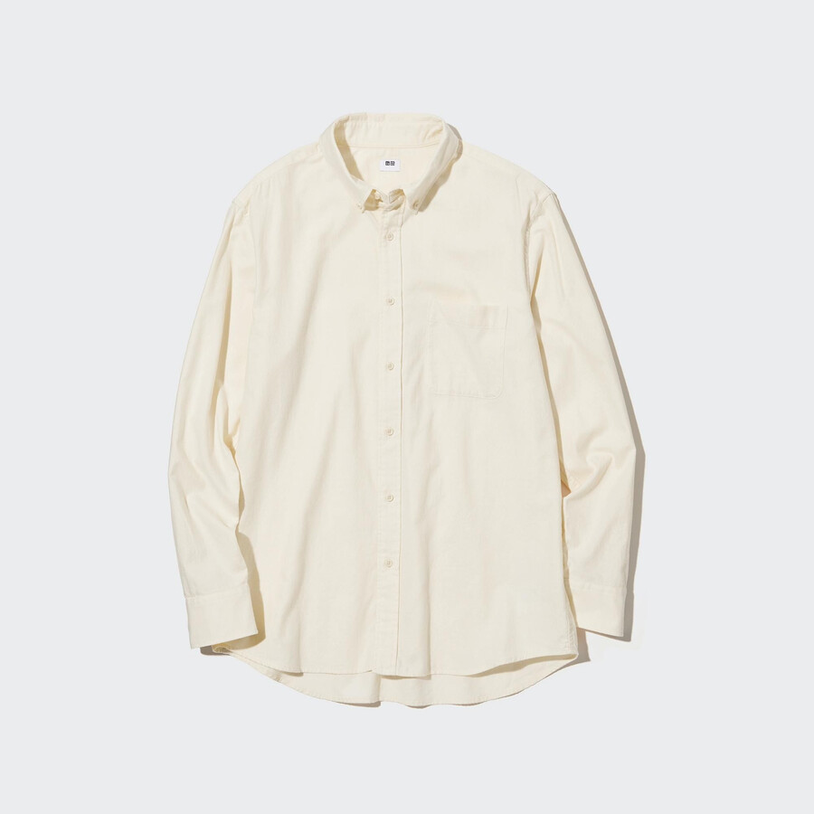 uniqlo flanell regular fit t-shirt med knappkrage herrskjortor vita