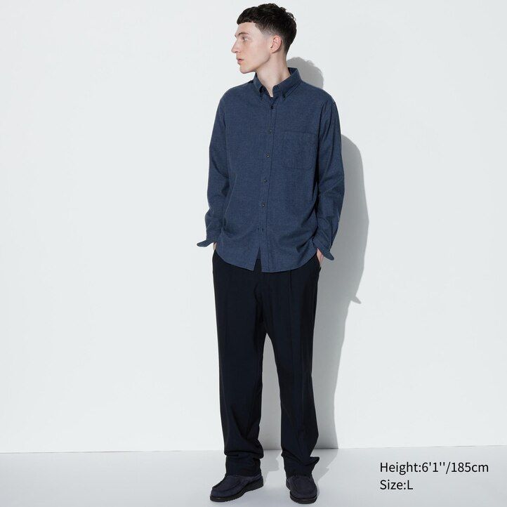 uniqlo flanell regular fit t-shirt med knappkrage herrskjortor vita