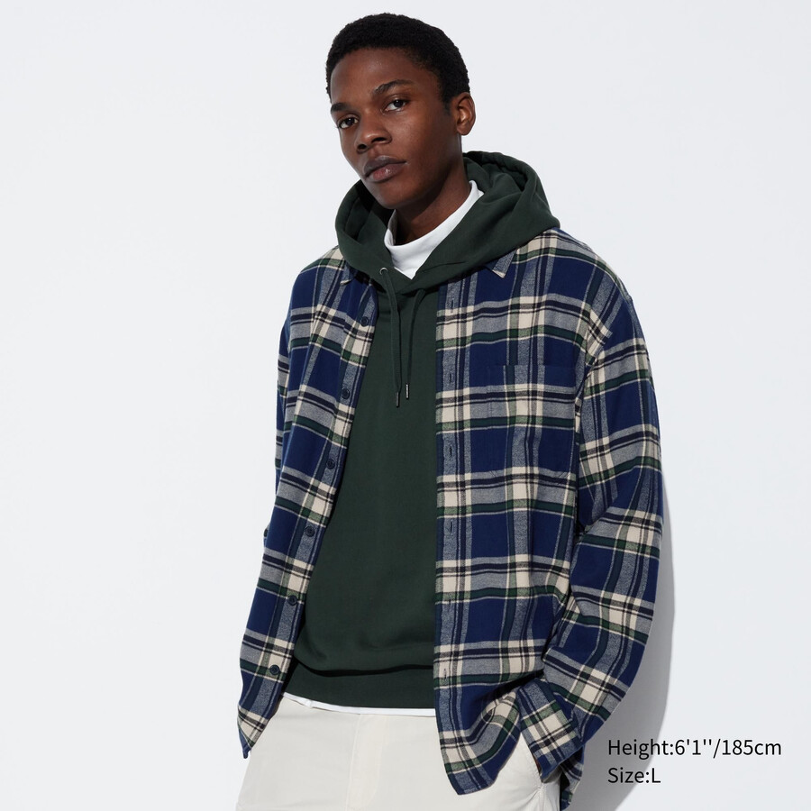 uniqlo flanellskjortor med regular fit och normal krage blå