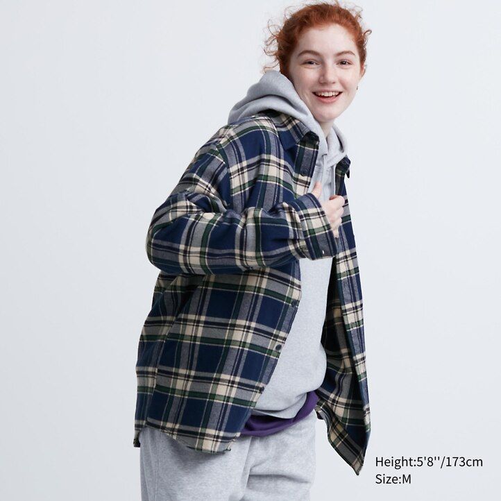 uniqlo flanellskjortor med regular fit och normal krage blå