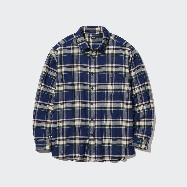 uniqlo flanellskjortor med regular fit och normal krage blå