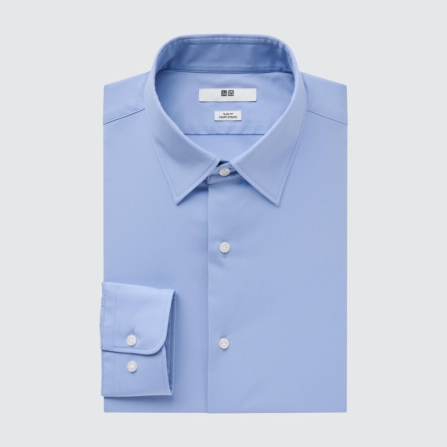 herr uniqlo easyre broadcloth stretch slim fit t-shirt med vanlig krage blå