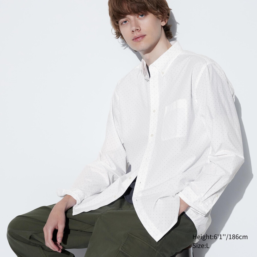 uniqlo skjortor med extra fin bomull tryck och knappkrage vita