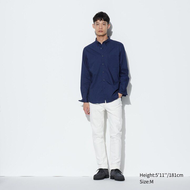 uniqlo skjortor med extra fin bomull tryck och knappkrage vita