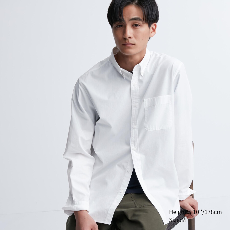 uniqlo extra fine cotton broadcloth regular fit t-shirt med knappkrage herrskjortor vita