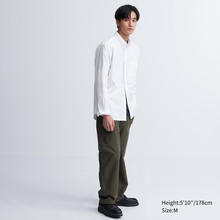 uniqlo extra fine cotton broadcloth regular fit t-shirt med knappkrage herrskjortor vita