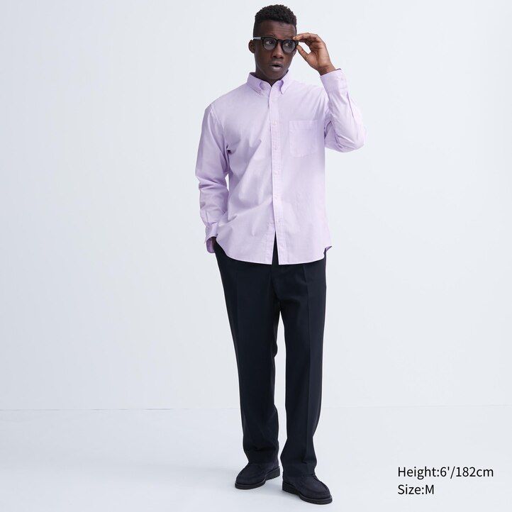 uniqlo extra fine cotton broadcloth regular fit t-shirt med knappkrage herrskjortor vita