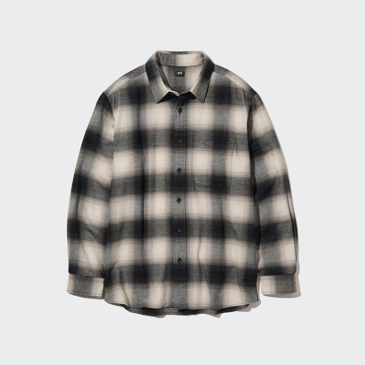 svart herr uniqlo flanellrutig t-shirt med vanlig krage