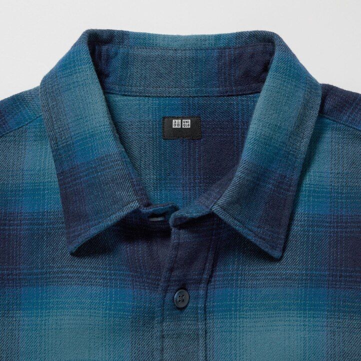svart herr uniqlo flanellrutig t-shirt med vanlig krage