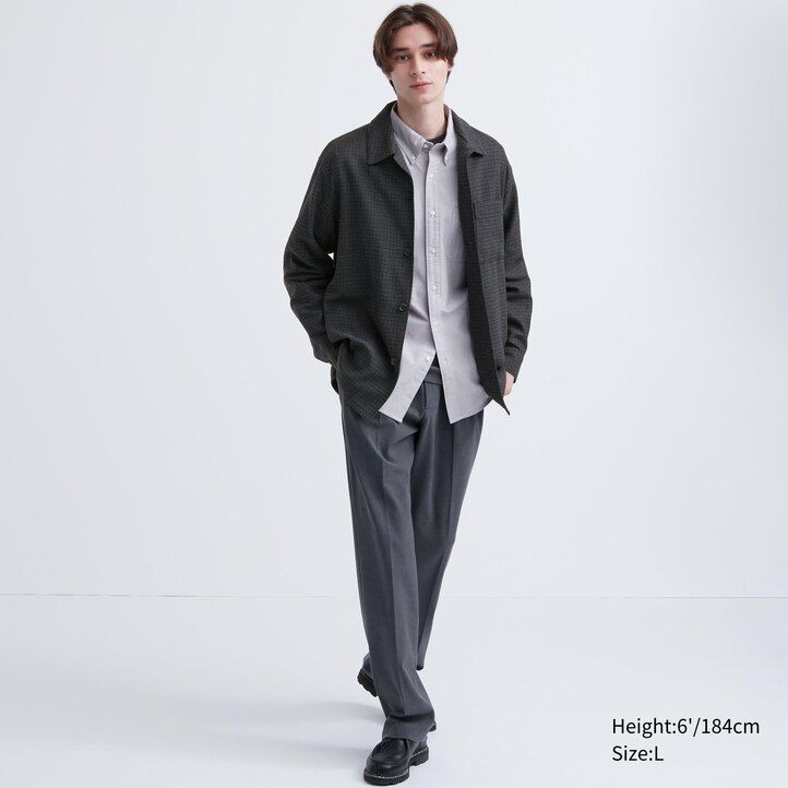 mörkgrå uniqlo herrskjortor i borstad twill med rutiga ärmar