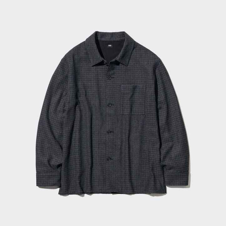 mörkgrå uniqlo herrskjortor i borstad twill med rutiga ärmar