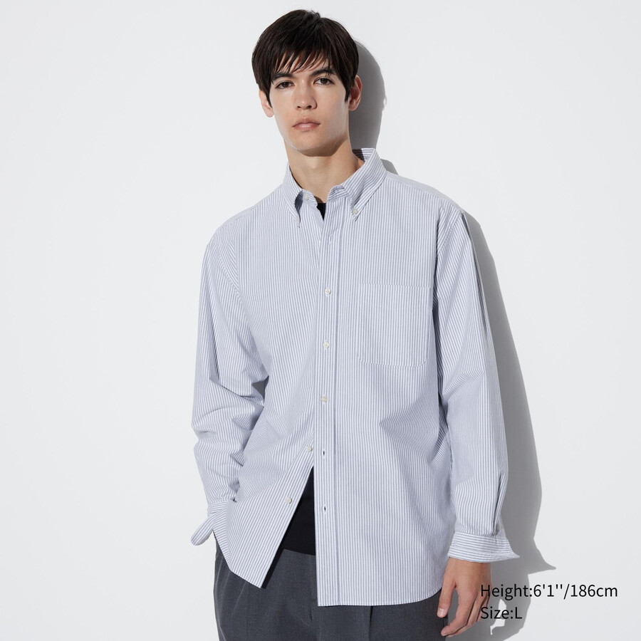 uniqlo slim fit randiga oxfordskjortor grå herr