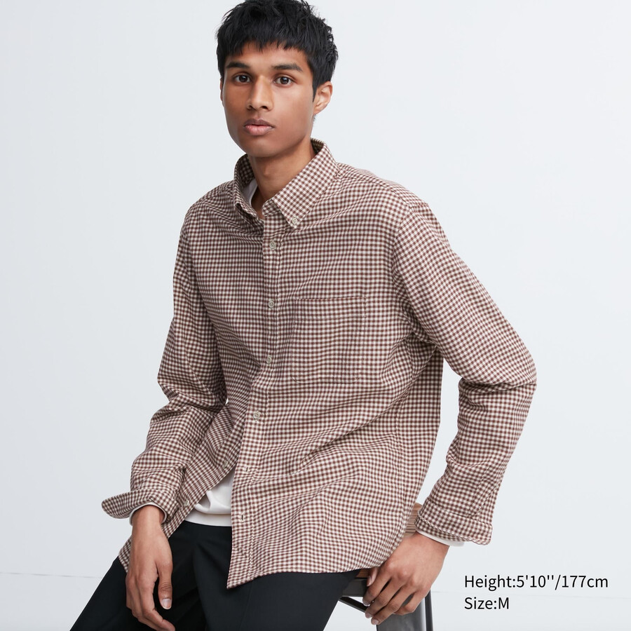 röda uniqlo flanellskjortor med normal passform och knapphalskrage