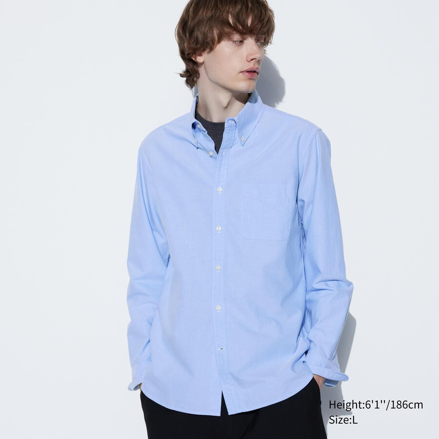 uniqlo slim fit oxford regular collar herrskjortor blå