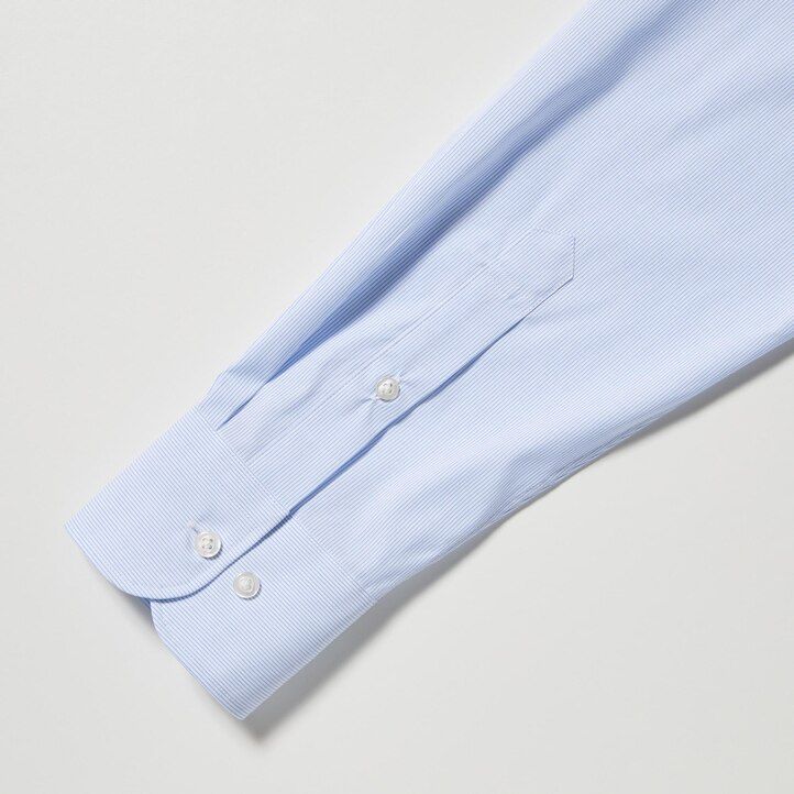 uniqlo easyre stretch slim fit randig semi cutaway krage herrskjortor blå